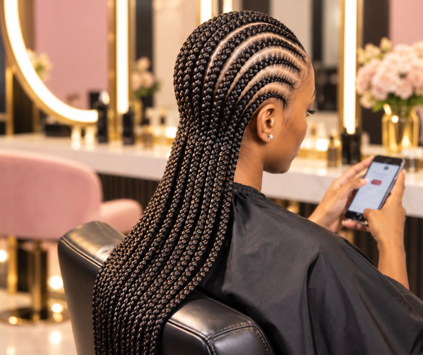 Straight Back hairstyle example from the Lebo Braids price guide